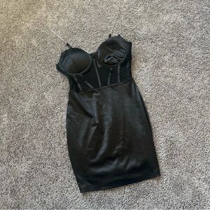 Chic Black Mini Satin Rhinestone Dress